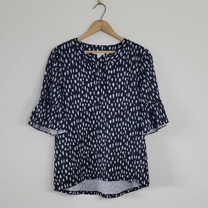 Chico's Black Grey Ruffle Sleeve No Iron Blouse Size Medium/10